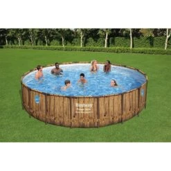 Piscine Bestway Ronde Power Steel Swim Vista Décor Bois 5,49 X H1,22m -PiscinePro Soldes Magasin piscine bestway ronde power steel swim vista decor bois 549 x h122m 2